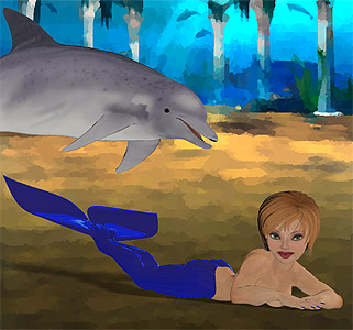 cartoon mermaid with background
